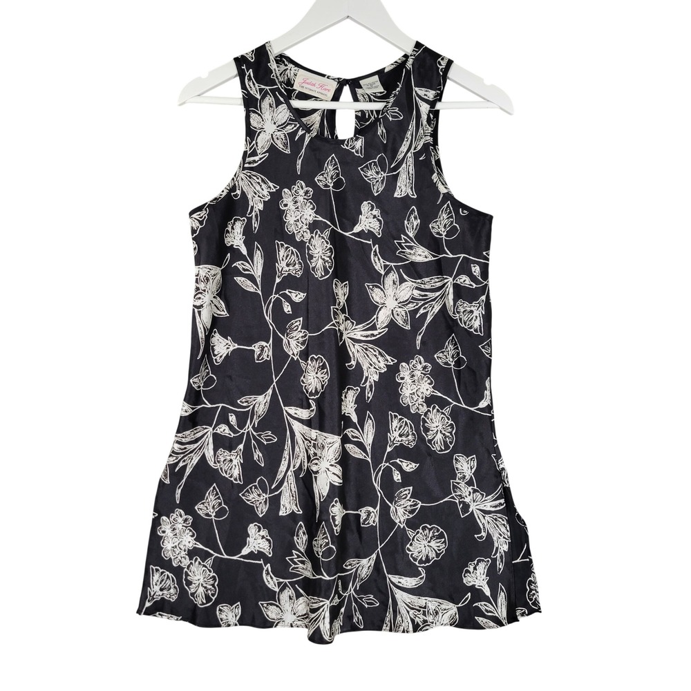 Judith Hart Floral Nightgown Womens Medium Black White Satin Chemise Floral Y2k